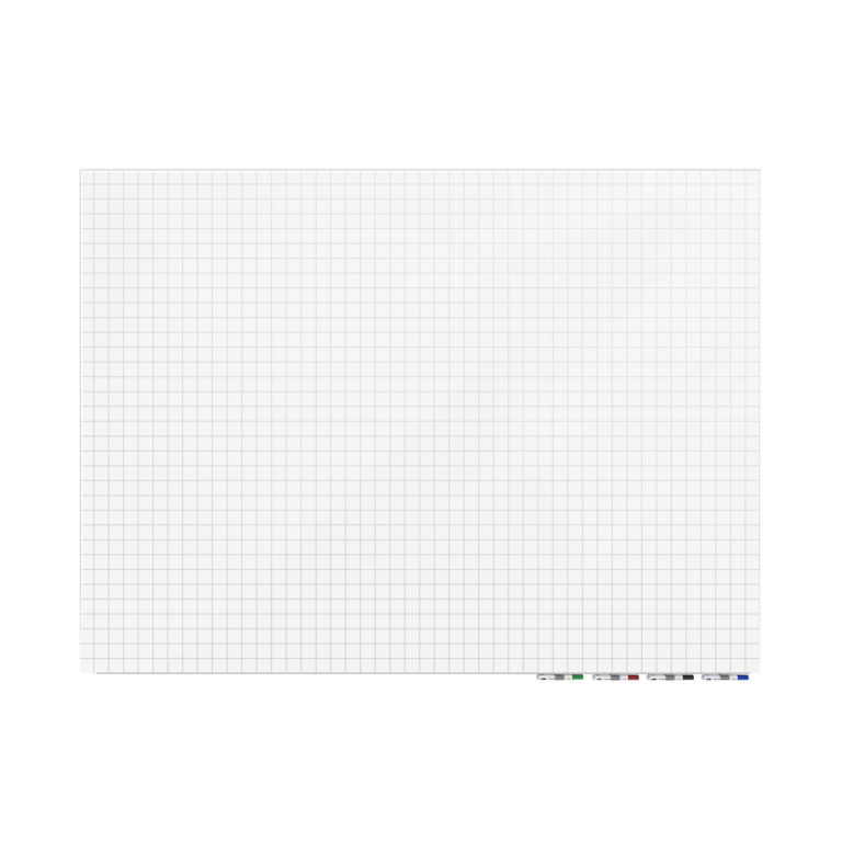 Grid glassboard with dry erase markers.
