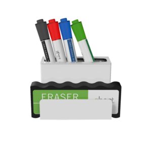 4 colored dry erase markers and an erase with the Ghent logo inside a white marker holder