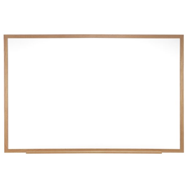 A 2' by 3' wood-framed whiteboard straight-on view