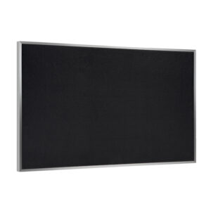 Black Recycled Rubber Bulletin Board with a satin aluminum frame.