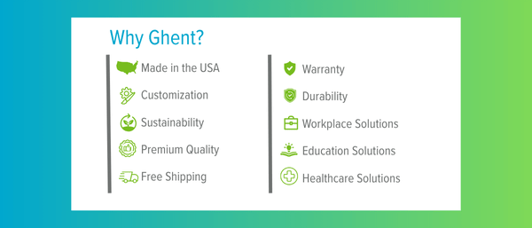 Ghent Benefits, Made in the USA, Customize, Sustainability, Free shipping, premium