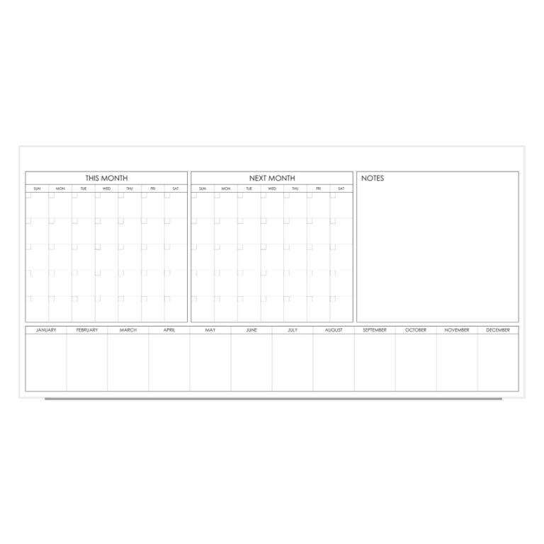 Glass whiteboard with two-month layout