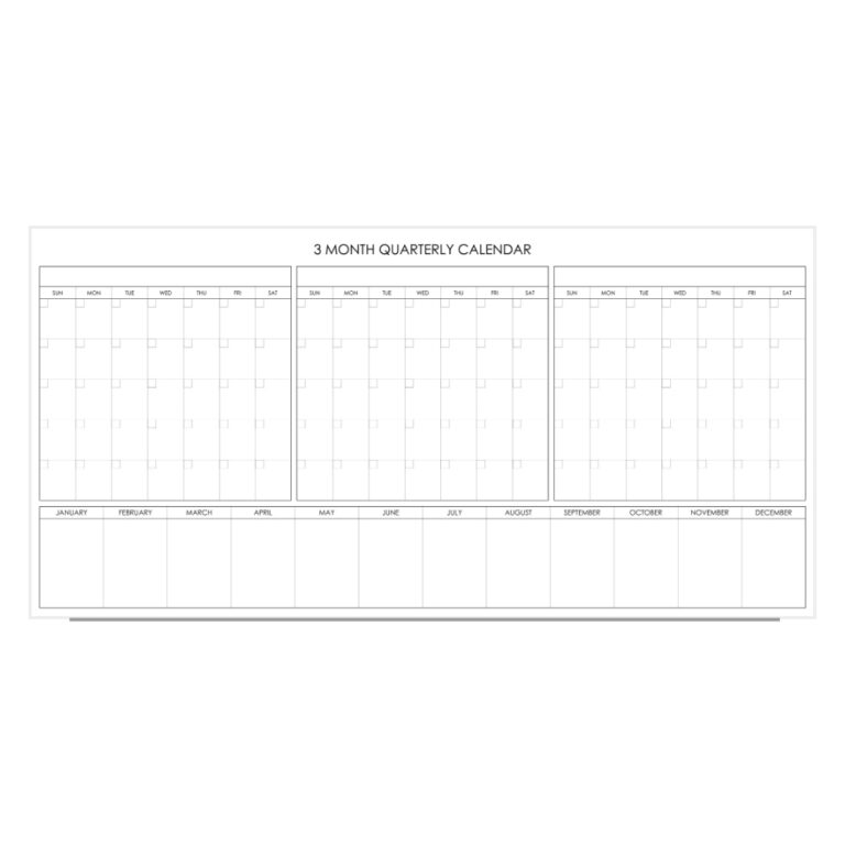 calendar glass whiteboard with three month layout