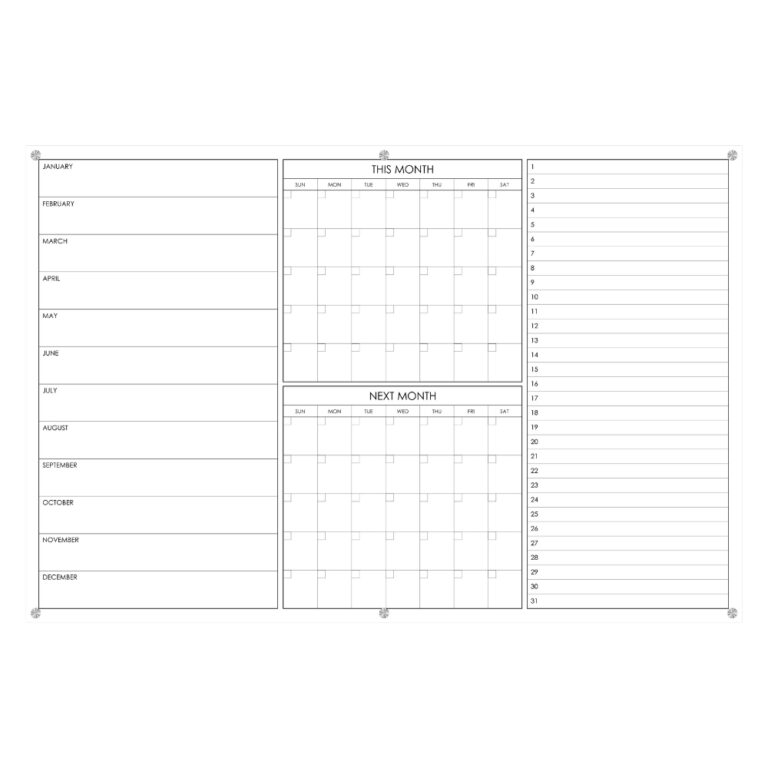 Monthly calendar layout with sections
