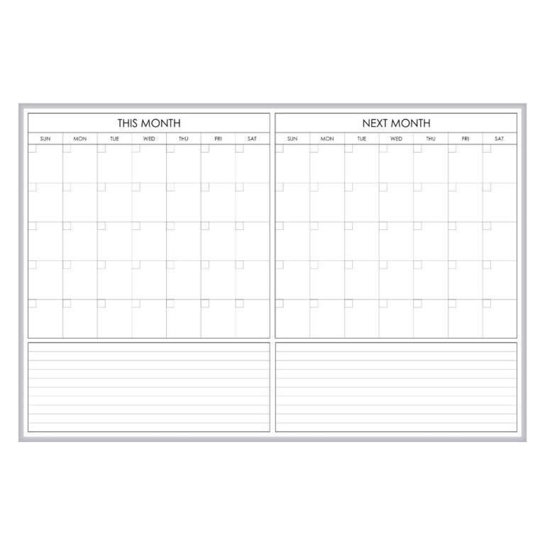 Whiteboard with two month calendar graphic
