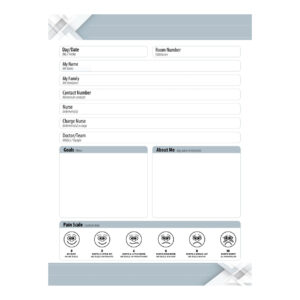 patient room glass whiteboard with Spanish subtitles