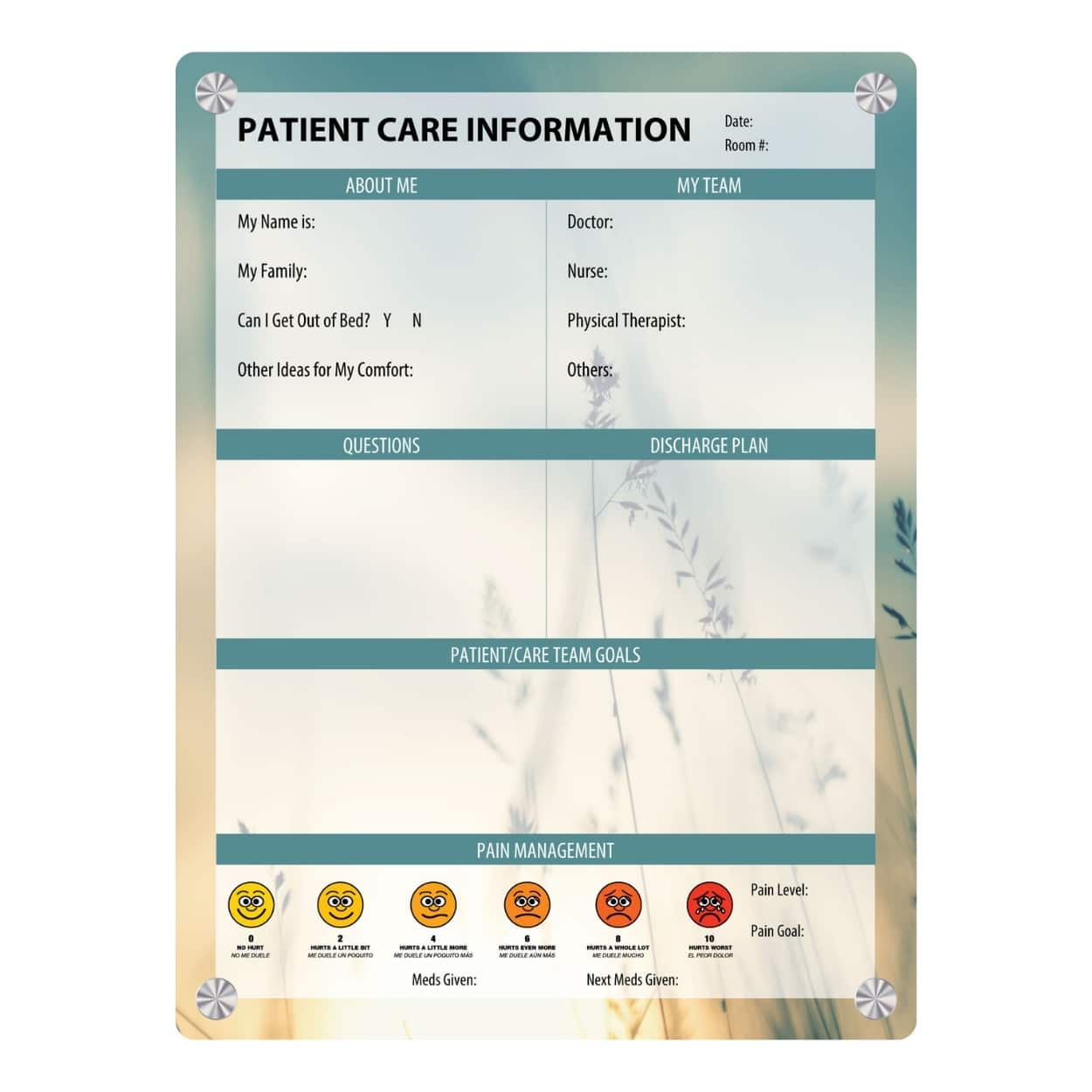 Patient Room Glass Whiteboard - Healing Environment Layout 4 patient room glass whiteboard vertical